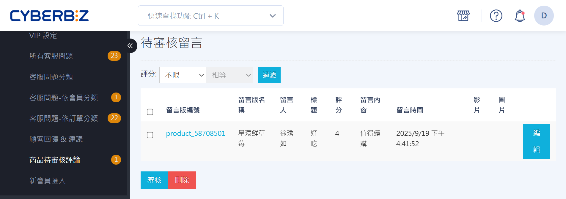 審核商品評論 審核商品評論